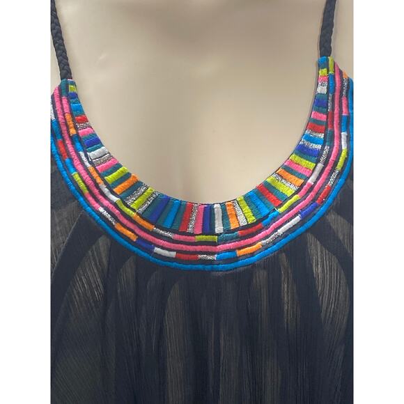 Mara Hoffman Swim Women's One Size Swimsuit Cover Up Dress Black Boho Embroidery - Picture 4 of 6